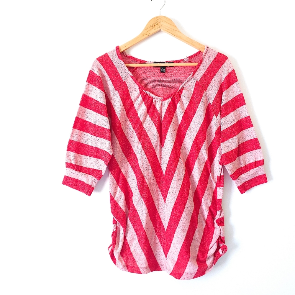 Zena Red Ruched V-Neck Lightweight Pullover Sweater Sz L
